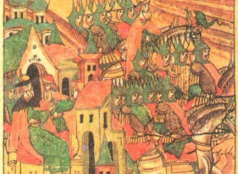 Иван III посылает рать на помощь псковичам. Миниатюра из Летописного свода. XVI век