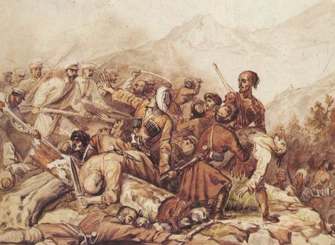 Эпизод из сражения при Валерике, акварель М.Ю. Лермонтова и Г.Г. Гагарина, 1840 год