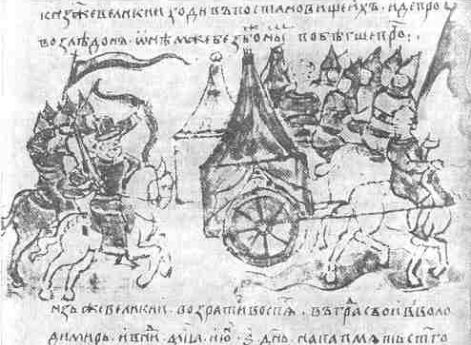 Половецкие вежи. Миниатюра Радзивилловской летописи. 15 век