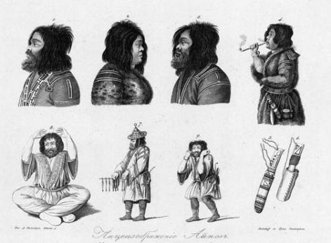 Лицеизображение айнов. Гравюра середины 19 века