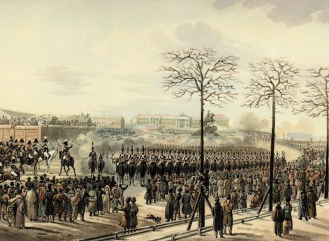 На Сенатской площади 14 декабря 1824 года. К. Кольман. 1830-е гг.