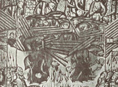 Взятие Киева монголами в 1240 году. Миниатюра из русской летописи