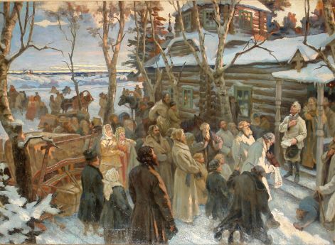 Отъезд А. В. Суворова из села Кончанского в поход 1799 г. Н. А. Шабунин. 1901-1903 гг. Государственный мемориальный музей А. В. Суворова