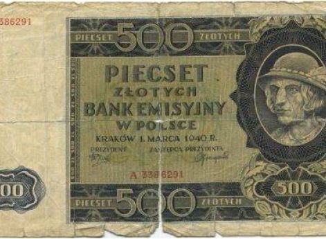 Банкнота в 500 «краковских злотых». 1940 г.