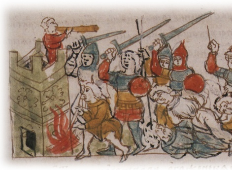 Взятие и поджог войсками Володаря Ростиславича Псрсмышльского и Василька Ростиславича Теребовльского города Вссволожа; избиение жителей по приказу Василька.