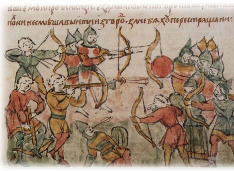 Сражение черниговского пешего ополчения с дружиной Андрея Юрьевича Владимирского и половцами под стенами города.