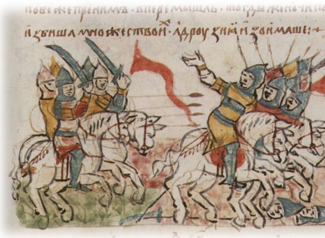 Бегство полков Владимира Волода-рсвича Галицкого от войск Изяслава Мстиславича Киевского и венгерского короля Гезы II из-под Санока и избиение бегущих.