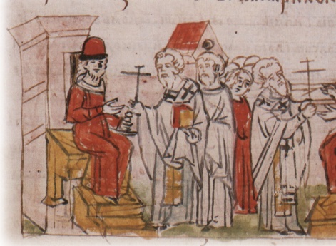 Целование креста Владимиром Всеволодовичем Мономахом (Переяславским) и Святополком Изяславичем Киевским в знак примирения.