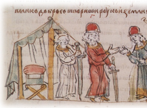 Переговоры Святополка Изяславича Киевского и Владимира Всеволодовича Мономаха (Переяславского) в шатре в Долобеке перед походом наполовцев.