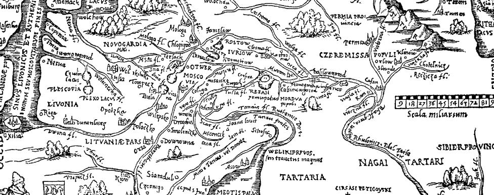 Московия - с изображением Великого Князя Василия III Ивановича - карта приложена к амстердамскому изданию путешествия Герберштейна 1557 года