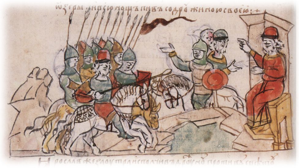 Подстрекательство воеводой Святополка Владимировича новгородцев к наступлению; решение новгородцев вместе с Ярославом Владимировичем начать сражение на другой день утром.