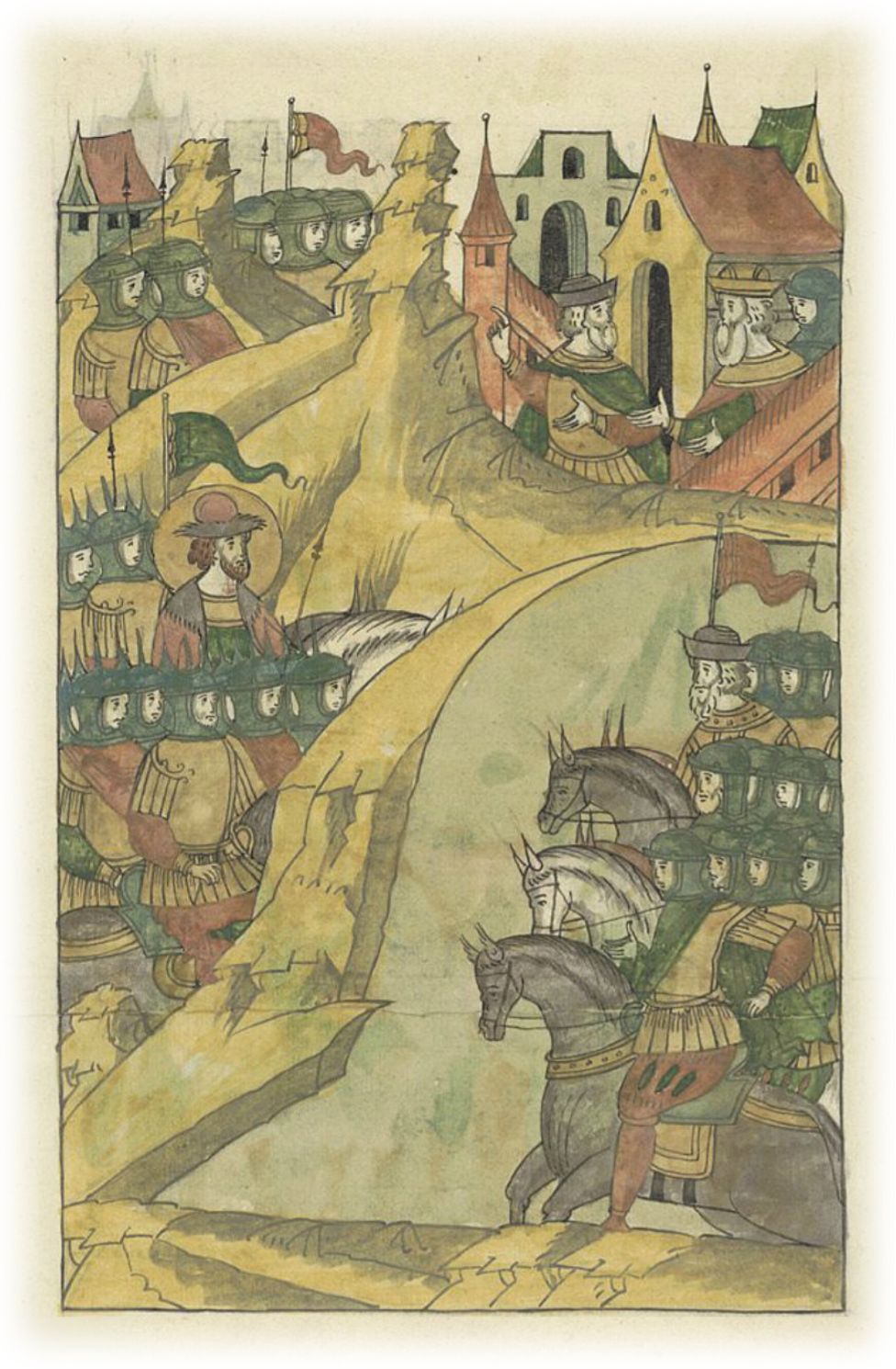 Ледовое побоище. Магистр со всеми епископами и множеством народа выходят против князя Александра Ярославича на Чудское озеро.