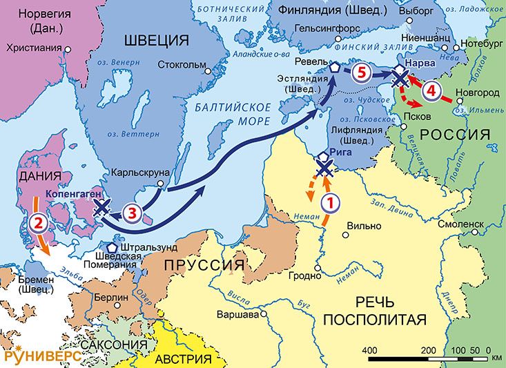 Северная война 1700-1721. Карта кампании 1700 г..