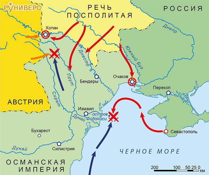 Война России и Австрии против Турции 1787–1791 гг. Карта кампании 1788 г. на Дунае и Черном море