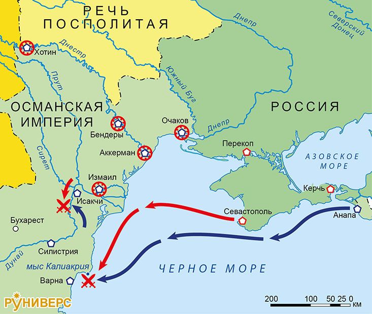 Война России и Австрии против Турции 1787–1791 гг. Карта кампании 1791 г. на Дунае и Черном море