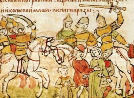 Миниатюра «Взятие Киева Андреем Боголюбским». Радзивилловская летопись. Конец 15 в.