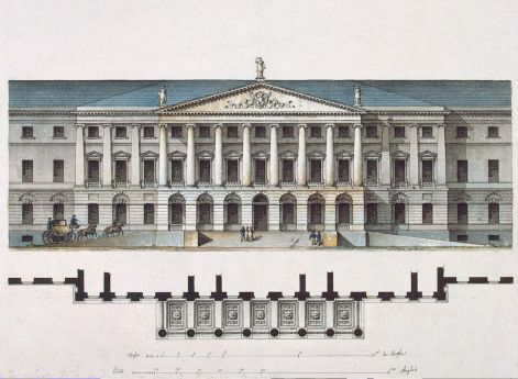 Смольный институт в Санкт-Петербурге. Центральная часть главного фасада и план наружной стены. Д. Кваренги. Около 1806 года