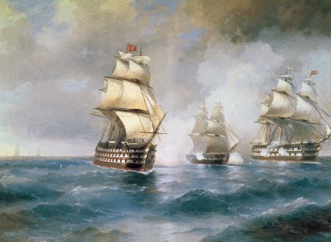 Иван Айвазовский. Бриг «Меркурий», атакованный двумя турецкими кораблями, 1892.