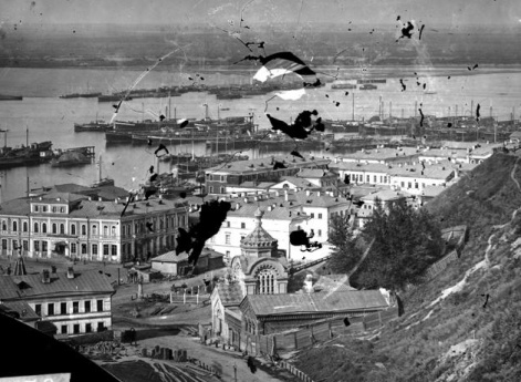 Вид на Похвалинский съезд, Нижний базар и рейд реки Волги. Нижний Новгород.