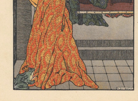 Царевна отперла дверь, лягушка прыгнула в комнату. Иллюстрация в книге