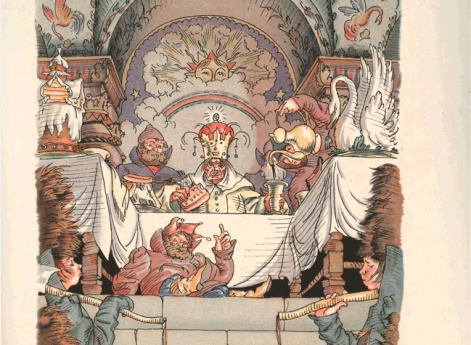 В палатах видит он свою старуху, За столом сидит она царицей… Иллюстрация к книге