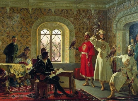 Итальянский посланник Кальвуччи зарисовывает любимых соколов царя Алексея Михайловича