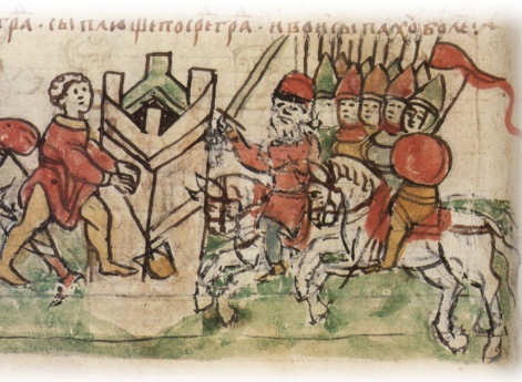 Подкоп корсунянами под стены города с целью разрушения насыпи, сделанной противником с наружной стороны; окружение Корсуня войсками Владимира Святославича.