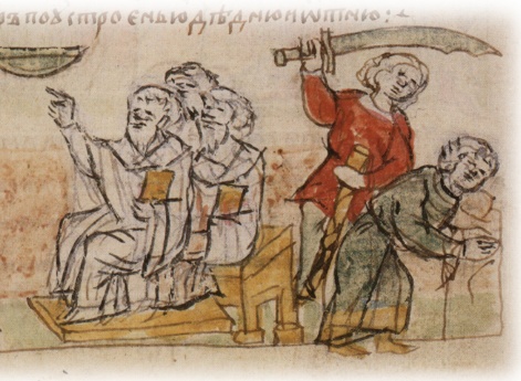 Совет Владимира Святославича с епископами и старцами о наказании разбойников; казнь разбойников по повелению Владимира.