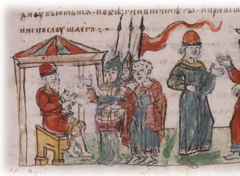 Беседа Владимира Святославича с дружиной в отчем теремном дворе; предупреждение Ярополка Святославича воеводой Варяжком о готовящемся на него покушении. (?)