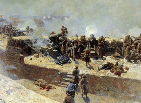 Отражение бомбардировки англо-французского флота со стороны Александровской батареи 5 октября 1854 года. Севастополь.