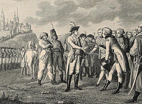 Сдача Краковского замка. Французские офицеры отдают А.В. Суворову шпаги