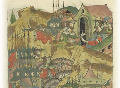  Великий князь Василий Васильевич посылает против царя Улу-Махамета двух князей – князей Дмитрия Юрьевича Шемяку и Дмитрия Юрьевича Красного, со множеством других князей и многочисленными полками.