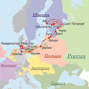 Маршрут поездок Петра I в 1713 г.