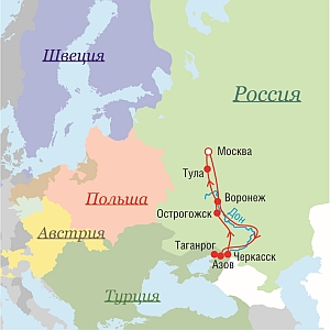 Маршрут поездок Петра I в 1696 г.