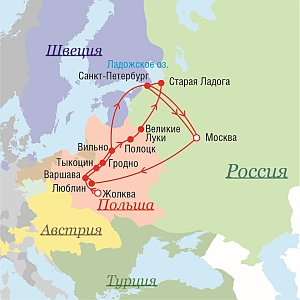 Маршрут поездок Петра I в 1707 г.